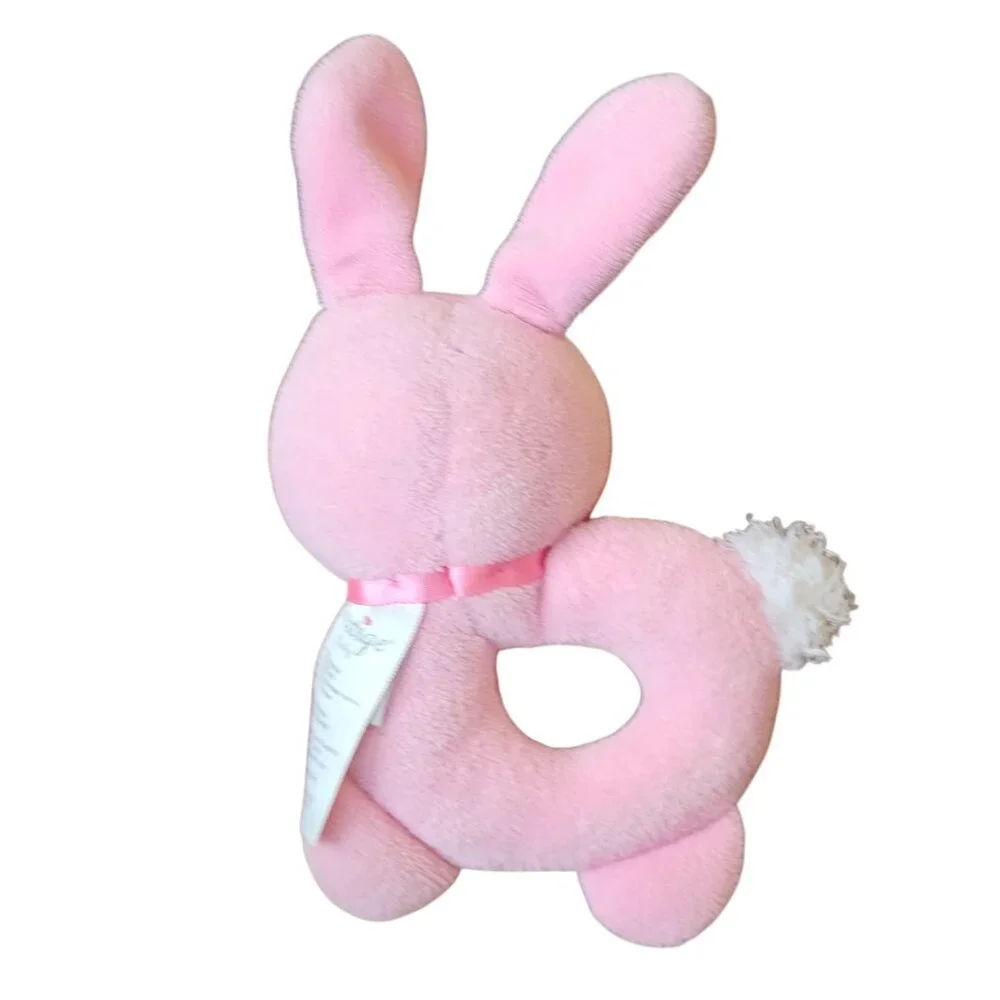 Baby Girl Pink My First‎ Bunny Rattle Plush Toy Gift By Prestige Plaid Ears